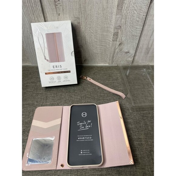 Habitu Eris Pink Tri-Fold Wallet Case For iPhone 11 Pro Max/Xs Max Wrist Strap - Picture 2 of 7